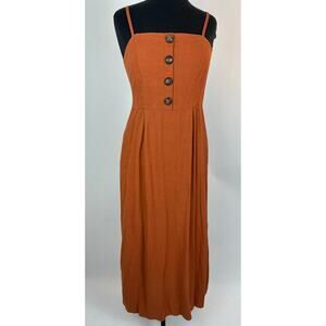 J Gee Size Medium Rust Burnt Orange Linen Like Maxi Dress Autumn Retro Cottage
